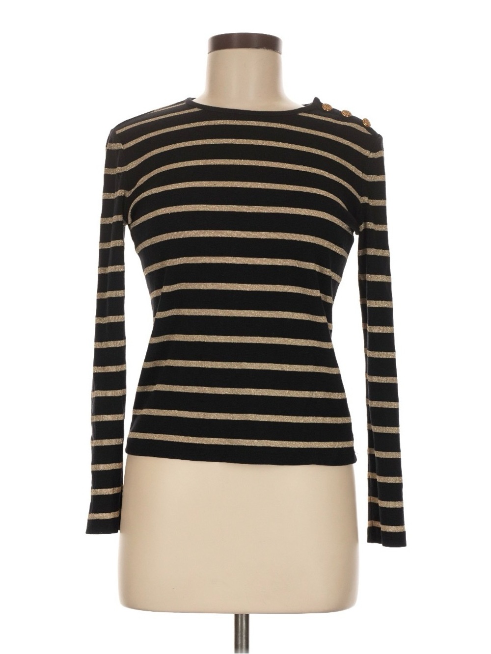 Ralph Lauren Striped Black and Gold Long-Sleeve Knit Top